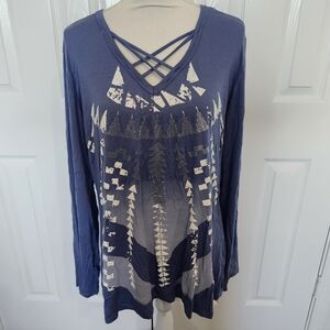 Liberty Wear Size 3X Lightweight Long Sleeve T-shirt. Blue With White Design